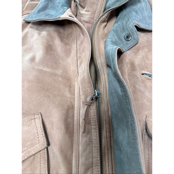 Rare Vintage Green Fields Men’s Leather Bomber Jacket Size L Lined Tan Brown - Picture 9 of 14